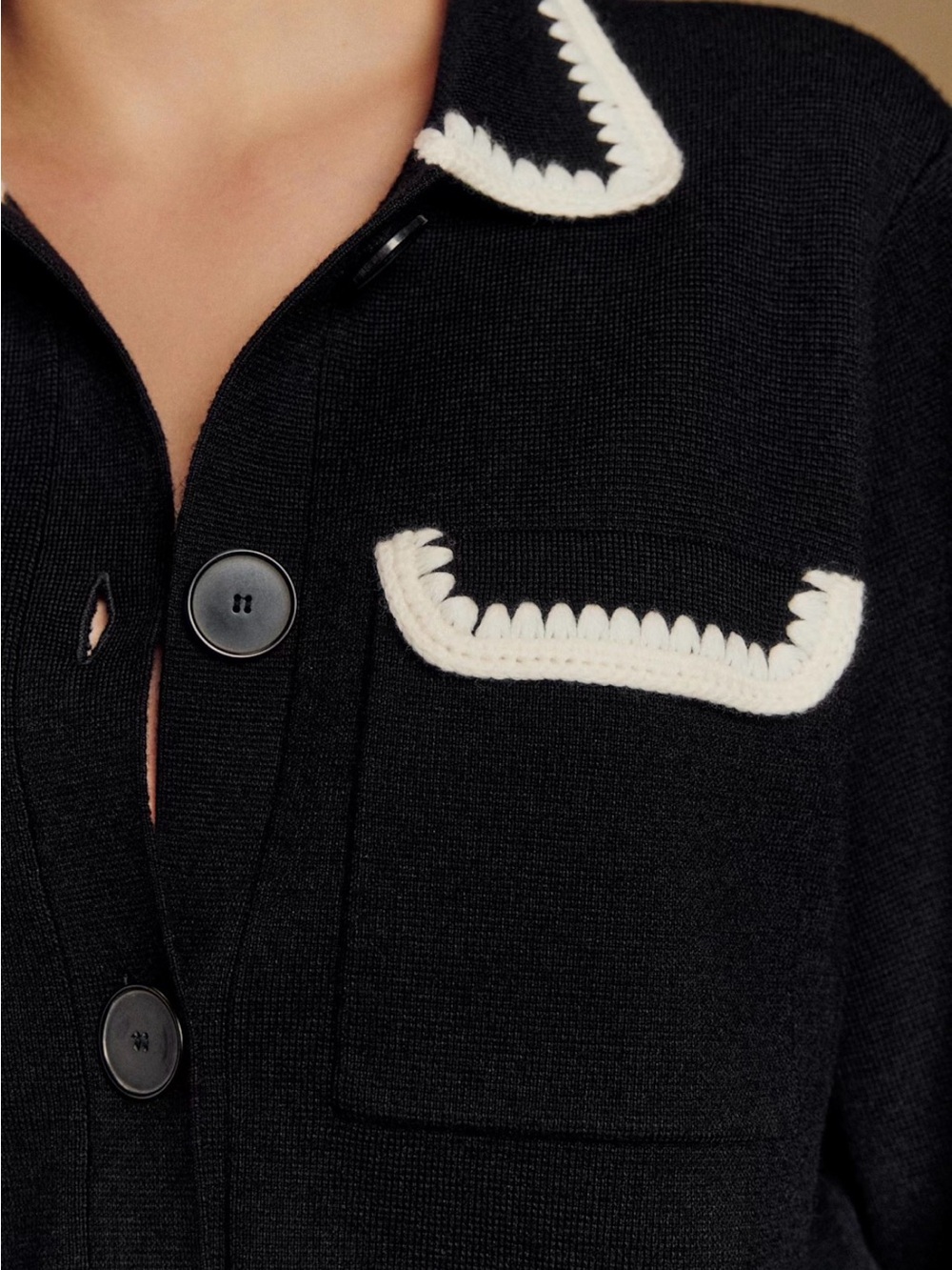 Sézane Betty Black/Ecru Crochet Cardigan, XXS - Picture 2 of 7